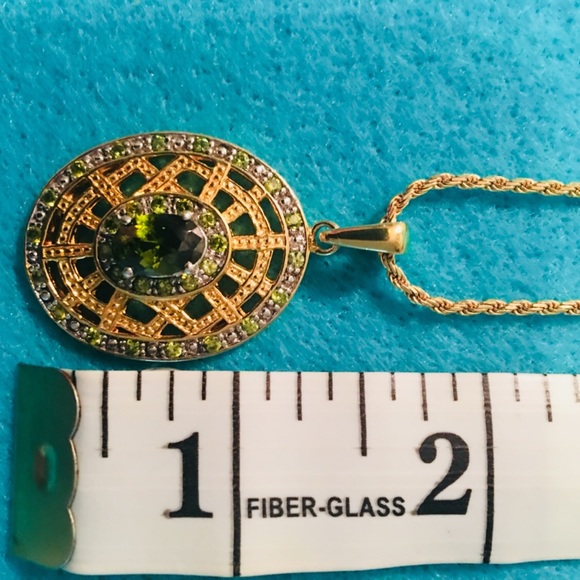 New Gold Necklace With Natural Chrysoprase Gem - Picture 2 of 8